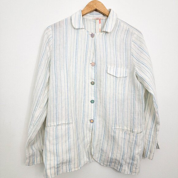 Pero Striped Linen Jacket White Blue Large